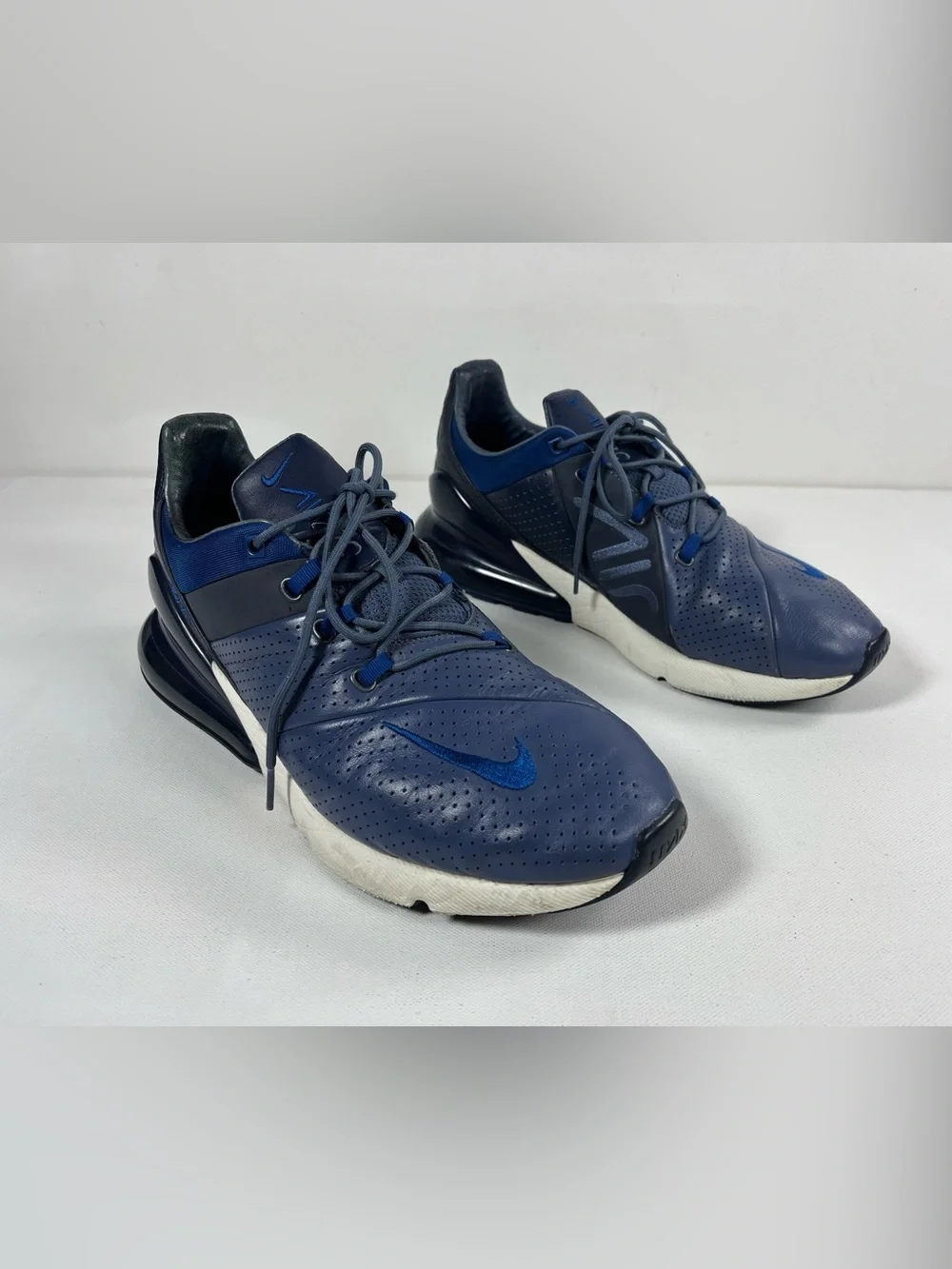 Nike Air Max 270 Premium Diffused Blue Leather Athletic Sneakers Mens 11.5